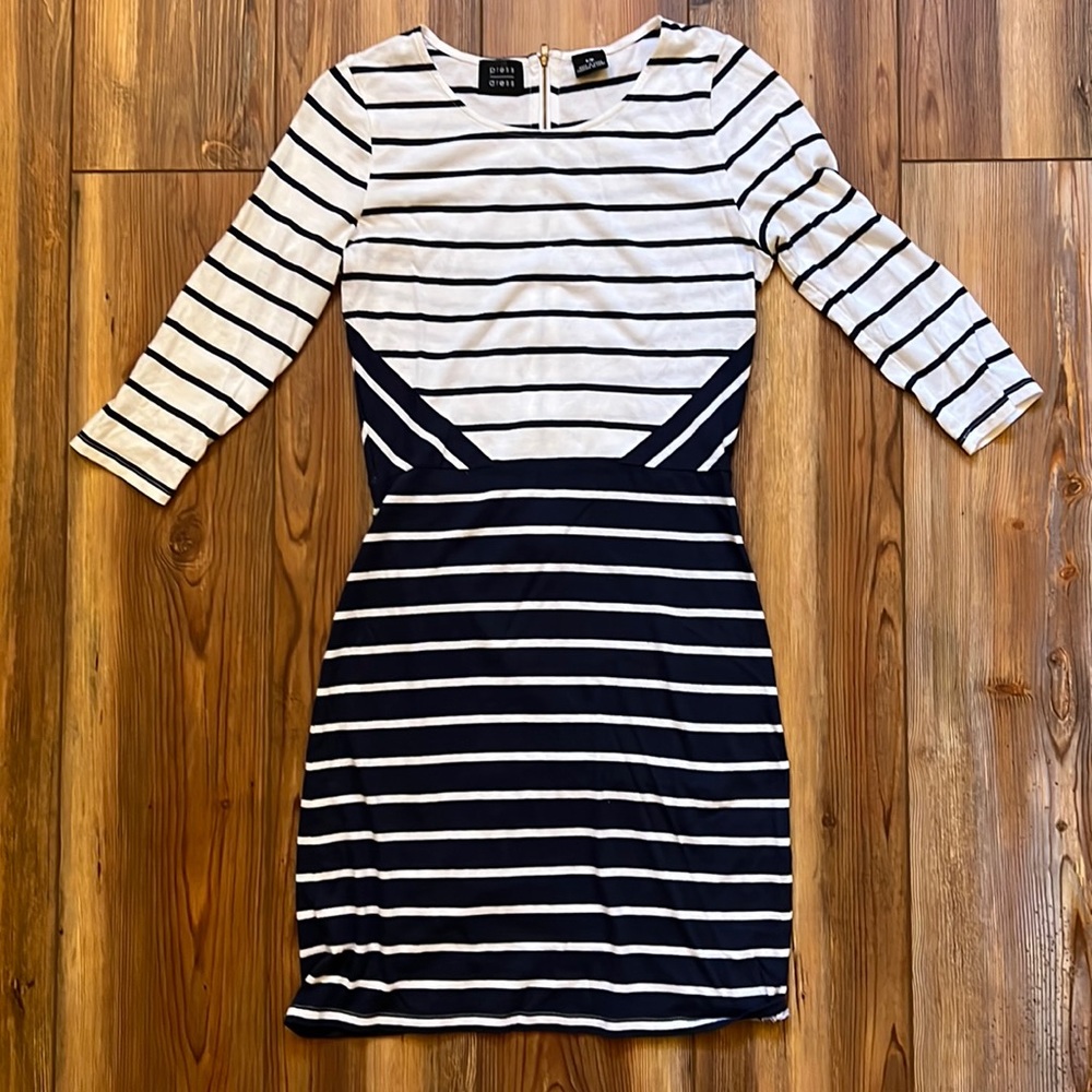Striped Body-Con Summer Cotton Dress Navy & White Women's Size S